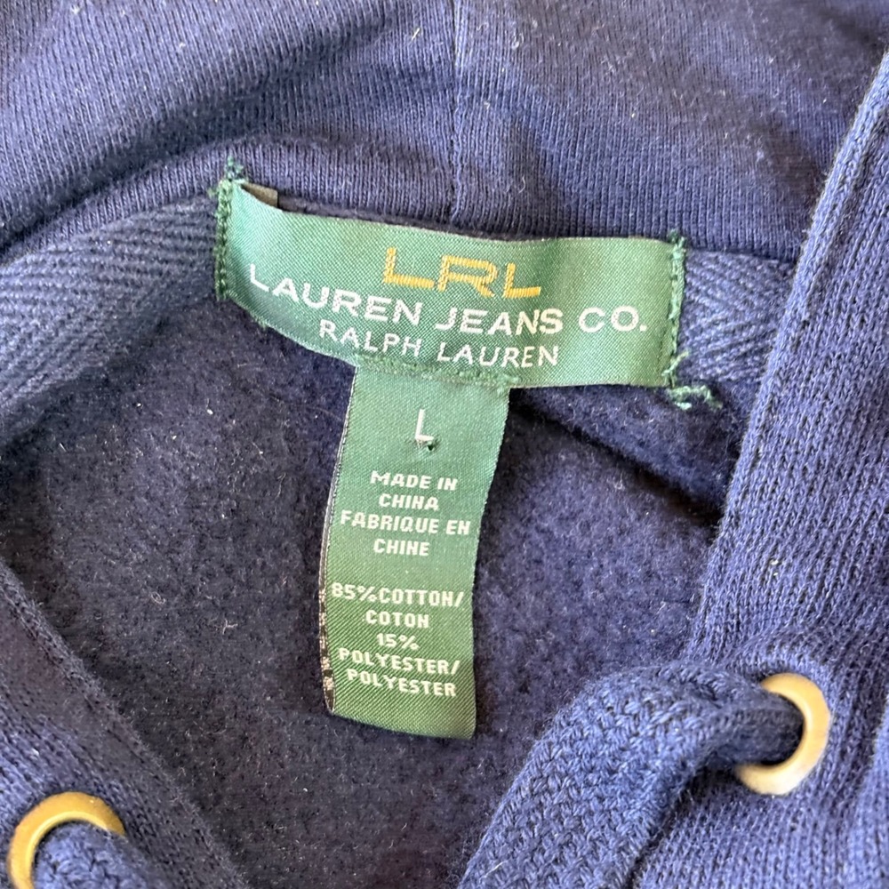 LRL Lauren Jeans Co Ralph Lauren Full Zip Hoodie Women L Navy Fleece Sweatshirt - Picture 8 of 9